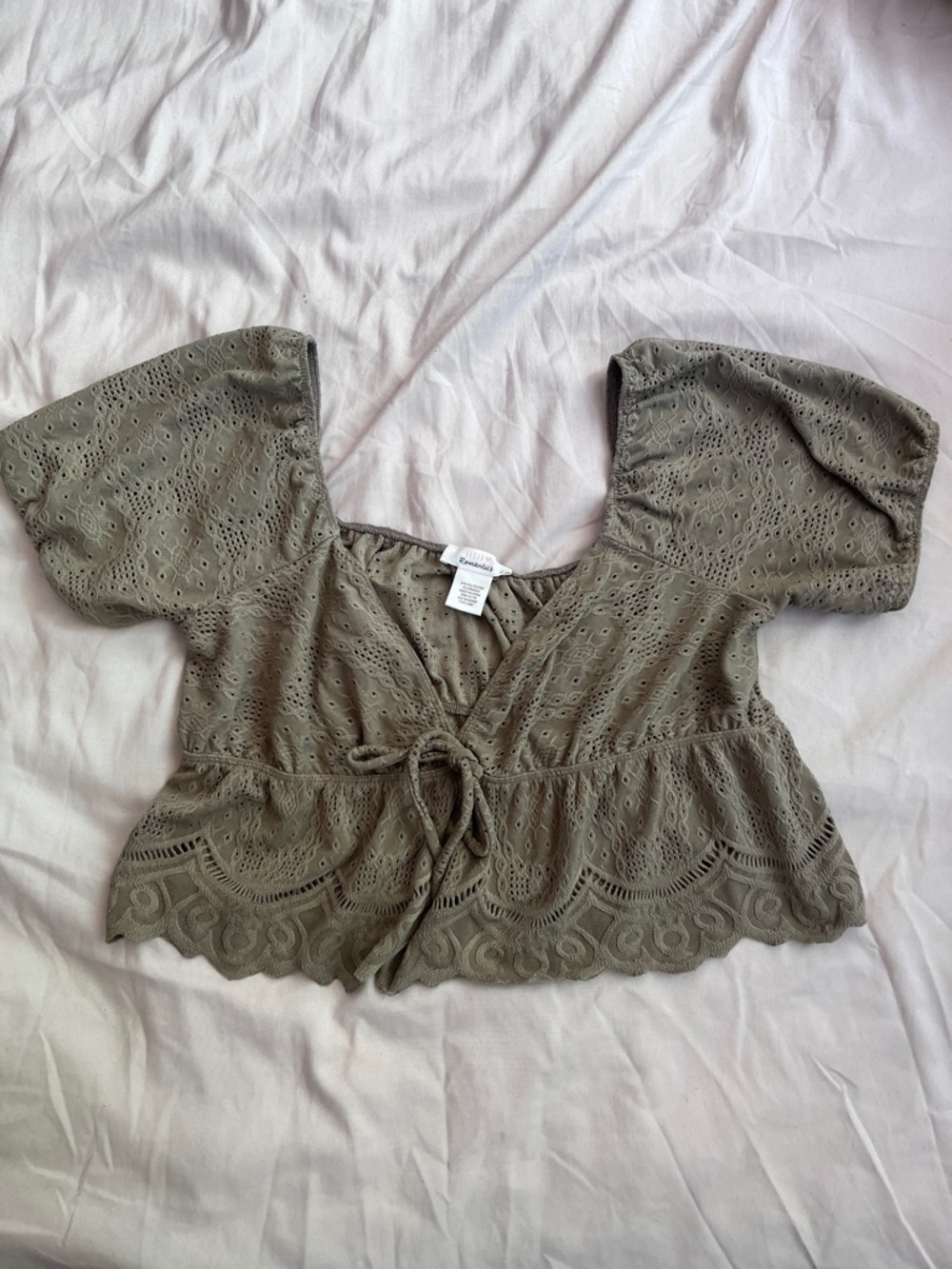 URBAN Romantics Olive Eyelet Tie-Front Crop Top
